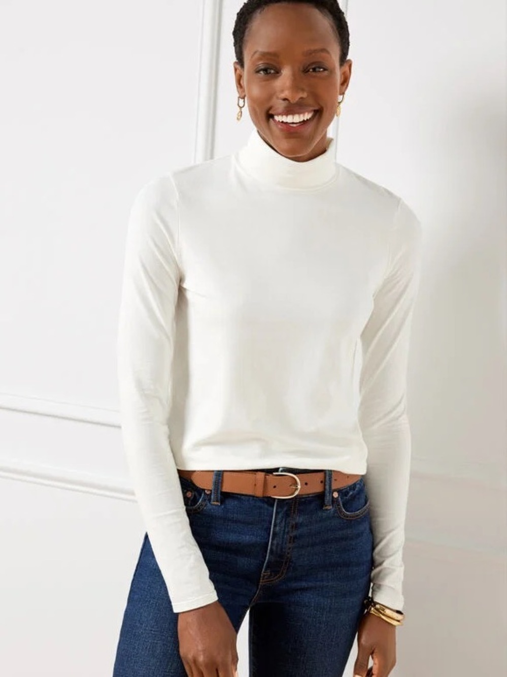 Talbots Classic White Cotton/Spandex Blend Turtleneck Long-Sleeve Top Sz XL